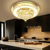 24" Modern Crystal Dimmable Chandeliers for Living Room LED Chandeliers Flush Mount Ceiling Light Fixture Dining Room Bedrooms Gold