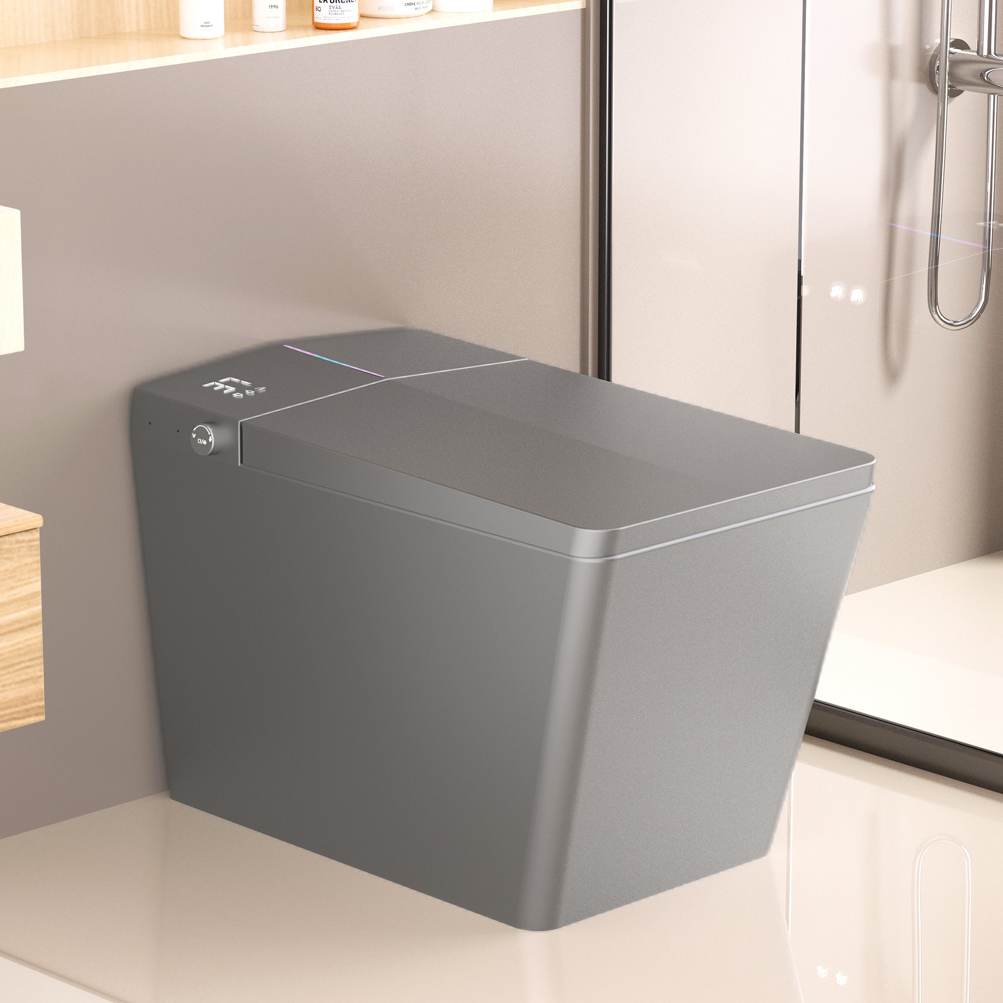 Square Smart Toilet with Built-in Tank – Luxury Bidet Toilet with Remote Control, Heated Seat, Auto Flush & LED Display (Matte Grey)