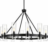 Teramo Gold Wagon Wheel Chandelier, 26 Inch round Dining Room Light, Clear