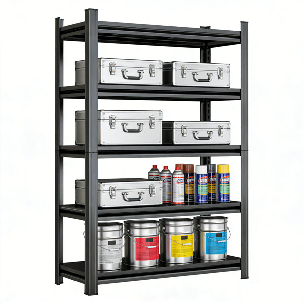 5 Tier Storage Shelves, 2200LBS Adjustable Metal Shelving Unit, Black, Needs Assembly