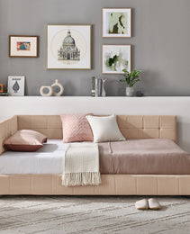 Full Size Upholstered Tufted  Bed Frame, Sofa Bed Frame With Comfortable Backrest And Armrests, Full Size Bed For Bedroom, Living Room,Velvet, PINK 80.5x59x30.5