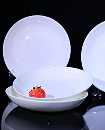 Lily Bone China Dinnerware Set, 4 Pieces, 8-inch Pasta White, Salad, Fruit Plate