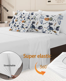 8 Pieces Halloween Comforter Set, Witch Pattern Bed In A Bag Bedding With Comforter Sheet Sham - 1 Comforter, 2 Pillow Shams, 1 Flat Sheet, 1 Fitted Sheet, 1 Cushion Cover, 2 Pillowcases