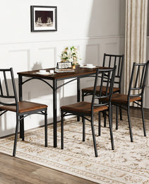Dining Table Set, Bar Table With 4 Dining Benches, Kitchen Table Counter With Chairs, Industrial For Kitchen Breakfast Table, Living Room, Party Room, Walnut, 43.3L X23.6W X 30.1H