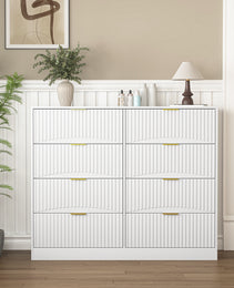 Modern 8 Drawers Dresser Chests For Bedroom,47.2 Wide Wood Chest Of Drawers With Gold Metal Handle,Drawer Organizer For Bedroom,Living Room,Hallway And Entryway,White