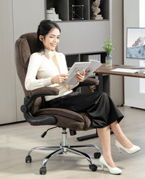 Executive Office Chair, Desk Chair with Flip-up Armrest, Diamond Fabric Computer Chair for Home Office, Dark Brown