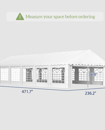20’ x 40’ Party Tent, Outdoor Canopy Tent with Removable Sidewalls, 12 Windows for Parties, Wedding, Events, BBQ, White