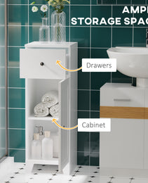 Short Bathroom Storage Cabinet, Cabinet Organizer with 1 Drawer and Adjustable Shelf for Living Room, White