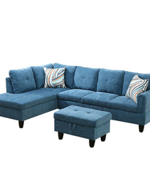 Pickup Only--Blue Flannel 3-Piece Living Room Sofa Set