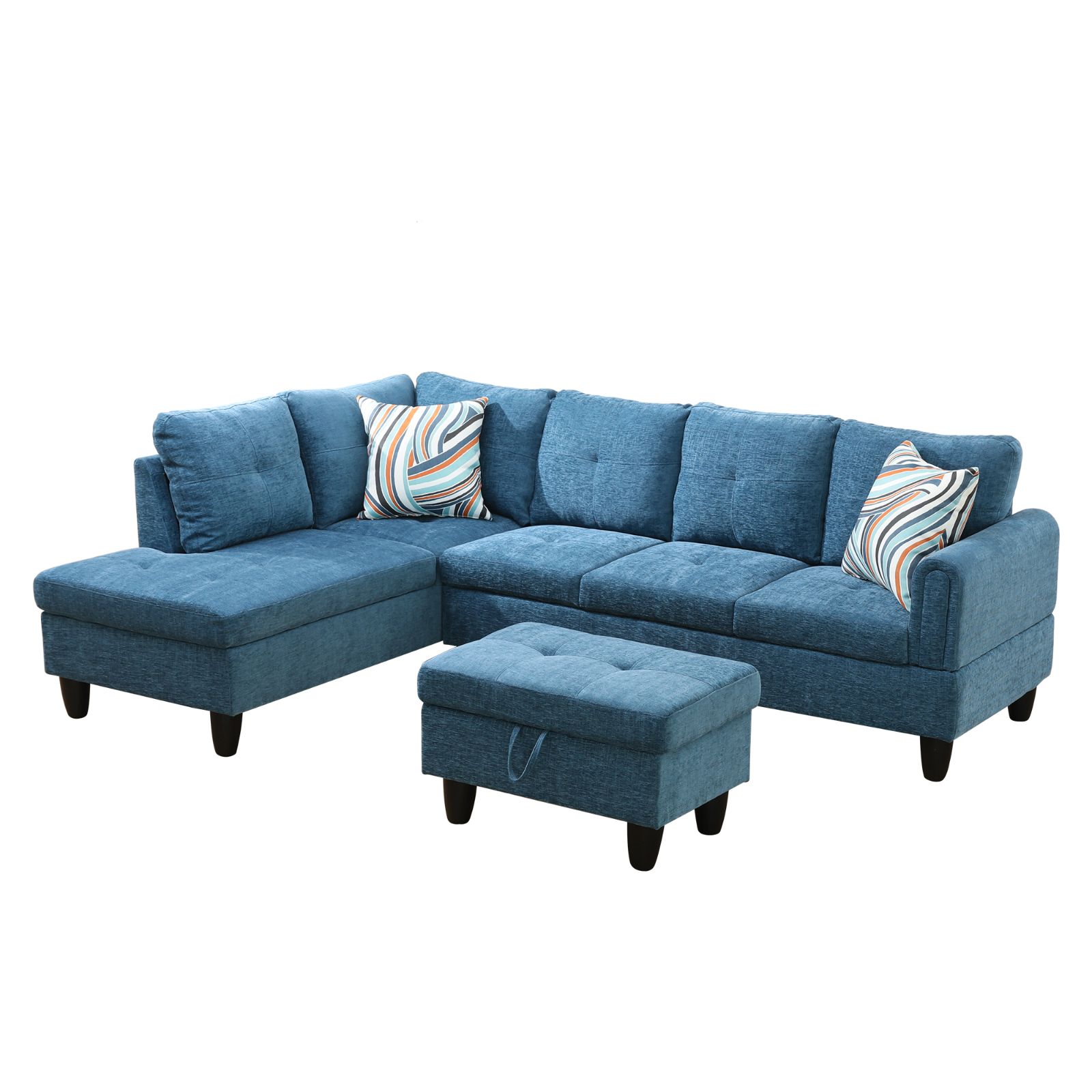 Pickup Only--Blue Flannel 3-Piece Living Room Sofa Set