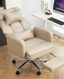 Swivel Ergonomic Office Chair, Technology Leather  High Back Office Chair With Lumbar Support Headrest, Sedentary Comfortable Boss Chair, 155 Reclining Computer Chair Color  Beige
