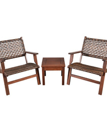 3 Pieces Outdoor Wooden Patio Rattan Furniture Set