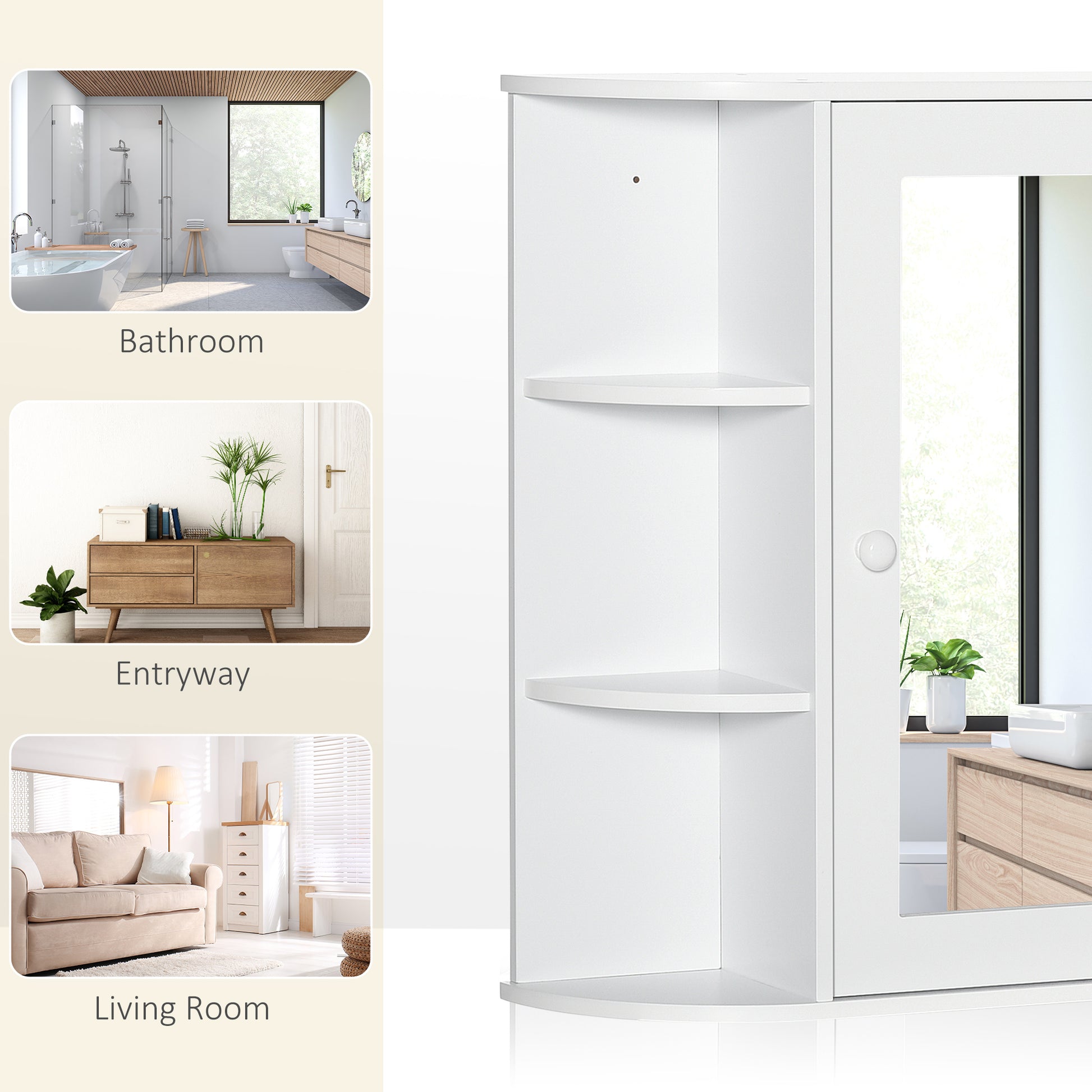 Bathroom Medicine Cabinet with Mirror, Bathroom Mirror Cabinet, Wall Mount Mirror Medicine Cabinet with Multiple Storage Shelves, White