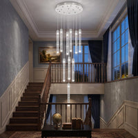 35-Light Long Large Modern Led Crystal Chandeliers Modern Spiral Chandeliers High Ceilings Chandelier for Staircase Foyer Chrome