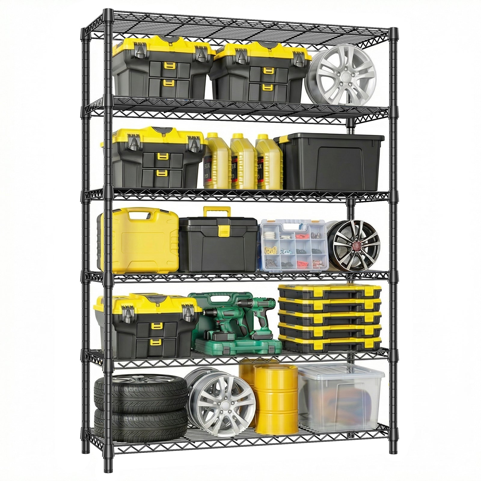 6 Tiers Storage Shelves Load 2100LBS, Metal Shelving Wire Metal Shelving Unit Shelves For Storage Adjustable Garage Shelving For Pantry Kitchen Garage Black 17.7  D X 47.3  W X 82.4  H