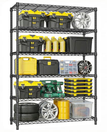 6 Tiers Storage Shelves Load 2100LBS, Metal Shelving Wire Metal Shelving Unit Shelves For Storage Adjustable Garage Shelving For Pantry Kitchen Garage Black 17.7  D X 47.3  W X 82.4  H
