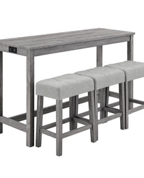 Bar Table Set With Power Outlet, Bar Table And Chairs Set, 4 Piece Dining Table Set, Industrial Breakfast Table Set, For Living Room, Dining Room, Game Room