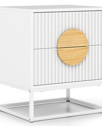 Modern Mid Century Fluted Nightstand With 2 Drawers And Pine Wood Handles For Bedroom