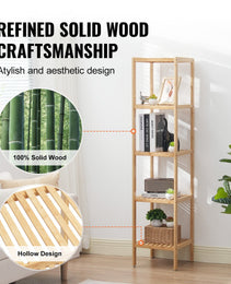 5-Tier Bathroom Standing Shelf, Narrow Shelving Unit, Display Storage Rack Organizer, Freestanding Flower Plant Stand, Multifunctional Bamboo Shelf Ideal For BathRoom, Kitchen, Home, Natural