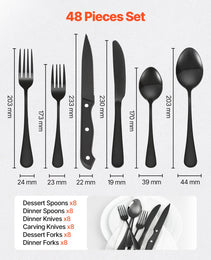 48-Piece Silverware Set Stainless Steel Cutlery Flatware Utensil Kitchen For 8