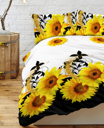 3 Pieces Black And White Background Sunflower Duvet Cover Set Yellow Flower Polyester Bedding Set For Adults Bedroom Decor Twin Full Queen King Size