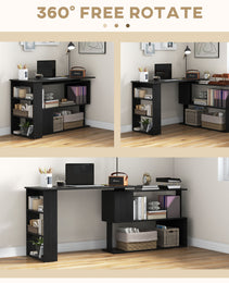 360° Rotating Home Office Desk L Shaped Corner Computer Desk With Storage Shelves, Writing Table Workstation, Black