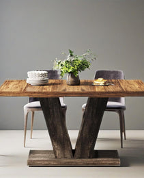 47-Inch Dining Table For 4, Black Kitchen Dinner Table With Heavy Duty Pedestal, Farmhouse Wooden Eating Table