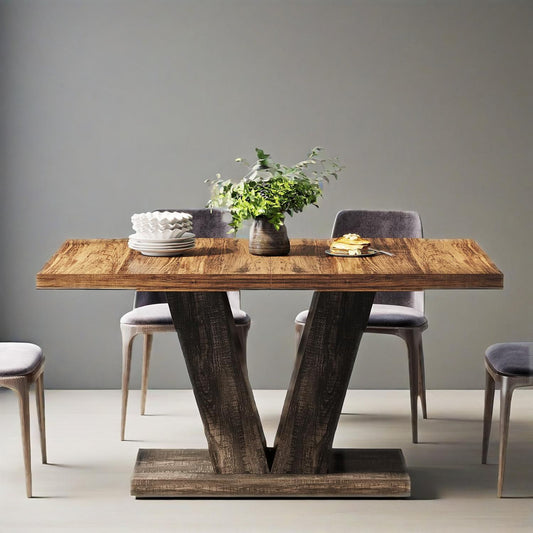 47-Inch Dining Table For 4, Black Kitchen Dinner Table With Heavy Duty Pedestal, Farmhouse Wooden Eating Table