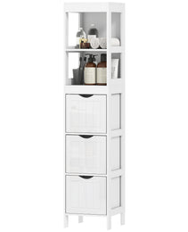 Narrow Bathroom Storage Cabinet, Bathroom Cabinet with 3 Drawers & 2 Open Shelves, Slim Bathroom Floor Cabinet, White