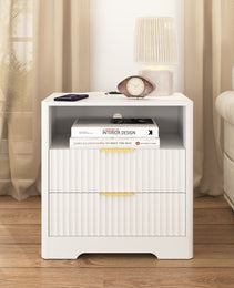 Nightstand With Charging Station, Smart Nightstand With Night Light,Bedside Tables With Storage Cabinet For Bedroom