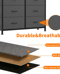 10-Drawer Dresser With Side Pocket & Hooks, Storage Cabinet With Wood Top For Bedroom Closet Organization