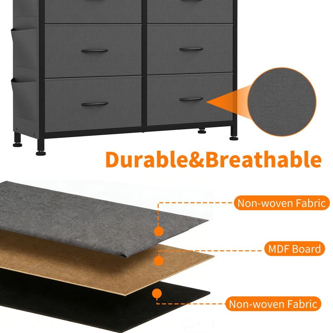 10-Drawer Dresser With Side Pocket & Hooks, Storage Cabinet With Wood Top For Bedroom Closet Organization