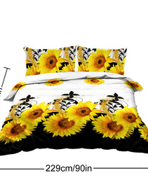 3 Pieces Black And White Background Sunflower Duvet Cover Set Yellow Flower Polyester Bedding Set For Adults Bedroom Decor Twin Full Queen King Size