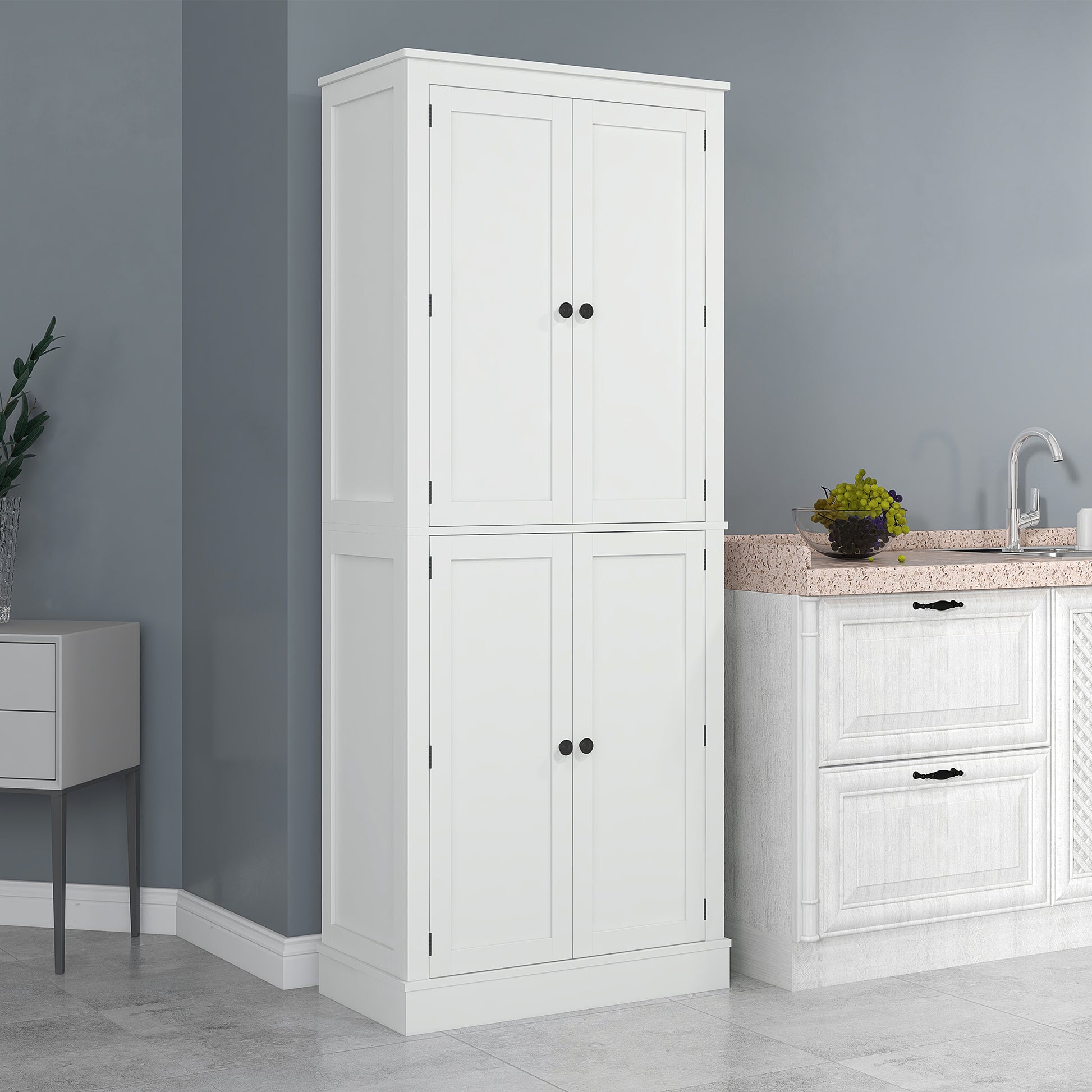 72" Kitchen Pantry Storage Cabinet, Modern Tall Kitchen Cabinet with 5-tier Storage Shelving, 8 Spice Racks, Drawer