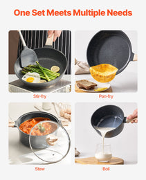 19 Piece Pots And Pans Set Granite Nonstick Kitchen Cookware Induction Black