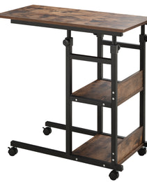 Mobile Nightstand Adjustable 3-Tier C-Shaped Side Table With Casters