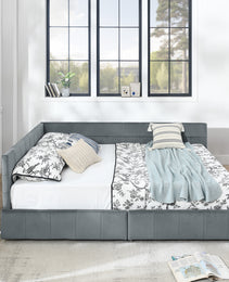 Queen Size Storage Upholstered Tufted Bed Frame, Sofa Bed Frame With Comfortable Backrest And Armrests,Queen Size Bed For Bedroom, Living Room,Velvet, Grey 85.5x64.5x29.5