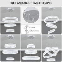 Modern LED Chandeliers Adjustable Hanging White Pendant Light Fixture 3 Ring Flush Mount Chandeliers for Bedroom,Kitchen,Island Cafe