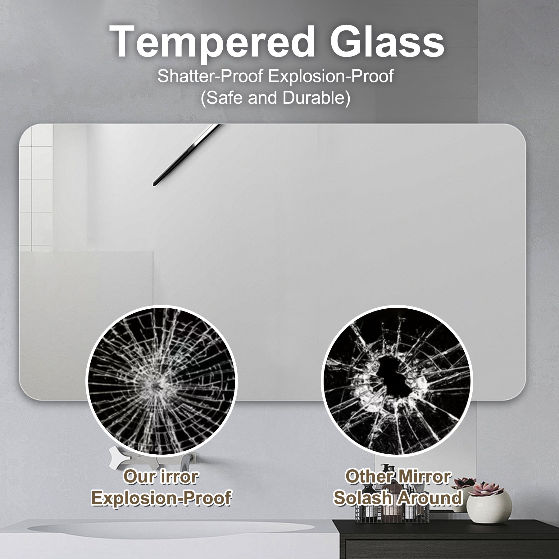 Bathroom Vanity Mirror , Wall-Mounted Mirror For Bathroom Anti-Fog Waterproof