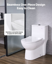 One-Piece Elongated Toilet – Vortex Dual Flush 1.1/1.6 GPF, Skirted Easy-Clean Design, Standard Height (Black & White, 12" Rough-In)