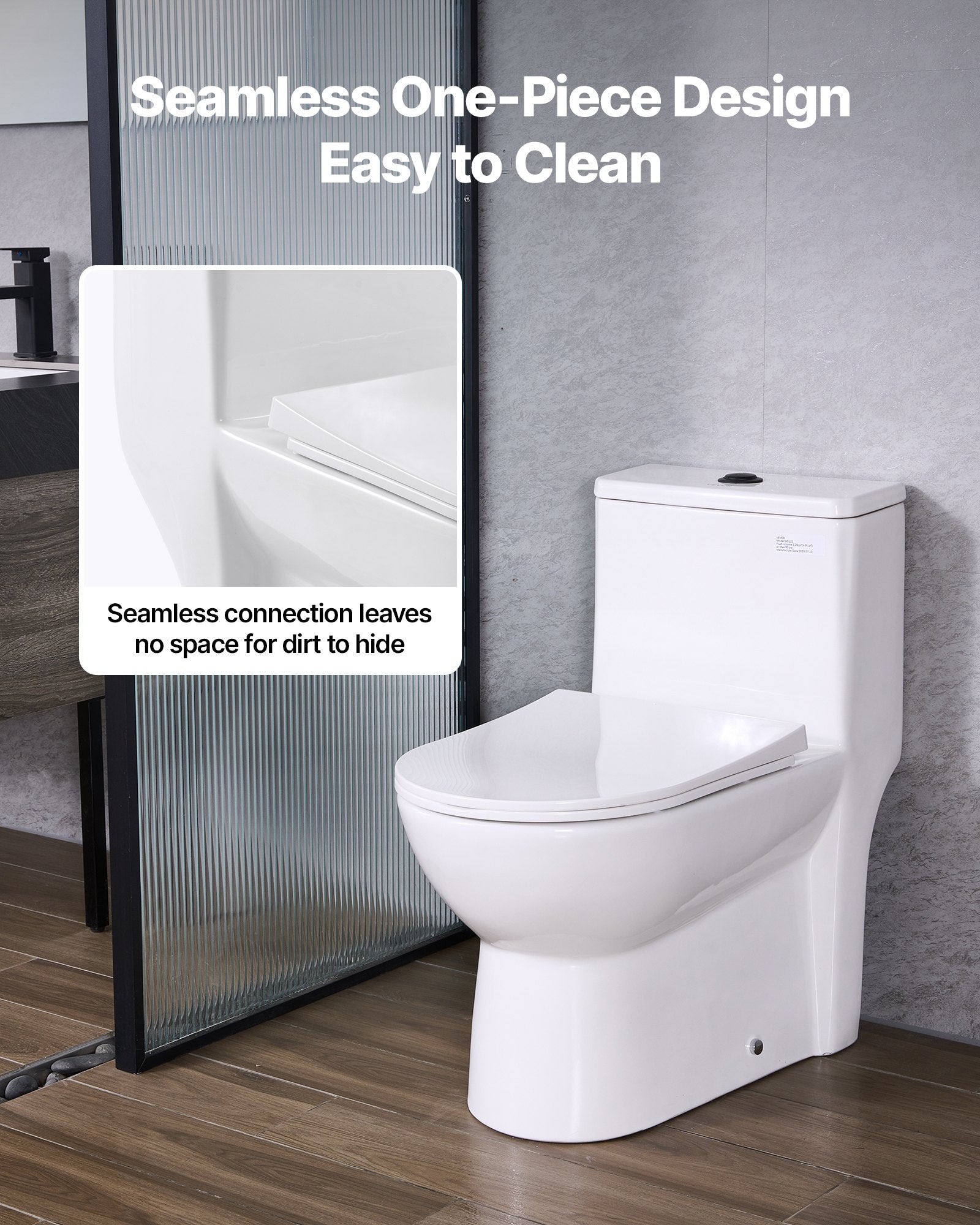 One-Piece Elongated Toilet – Vortex Dual Flush 1.1/1.6 GPF, Skirted Easy-Clean Design, Standard Height (Black & White, 12" Rough-In)