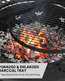 33 Inch Outdoor Fire Pit With 2 Cooking Grills, Wood Burning Firepit With Removable Swivel Grill, For  Deck Bonfire Patio Picnic, Black