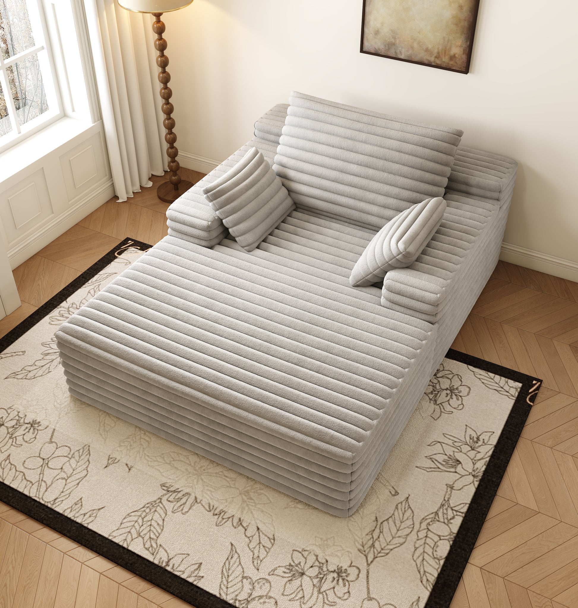 Chaise Lounge Chair Indoor, Oversized Upholstered Sofa Bed, Sleeper Couch Reading Chairs Fluffy Plush Faux Fur Cloud Sofas Couches For Living Room,Grey