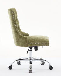 A&A Furniture Office Chair,Modern Chenille Upholstered Tufted Button Home Office Chair With Chrome Metal Base,Adjustable Desk Chair Swivel Office Chair Gree