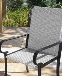 Set of 4 Outdoor Wicker Dining Chairs with Armrest, Steel Frame, High Back and Deep Seating, Gray