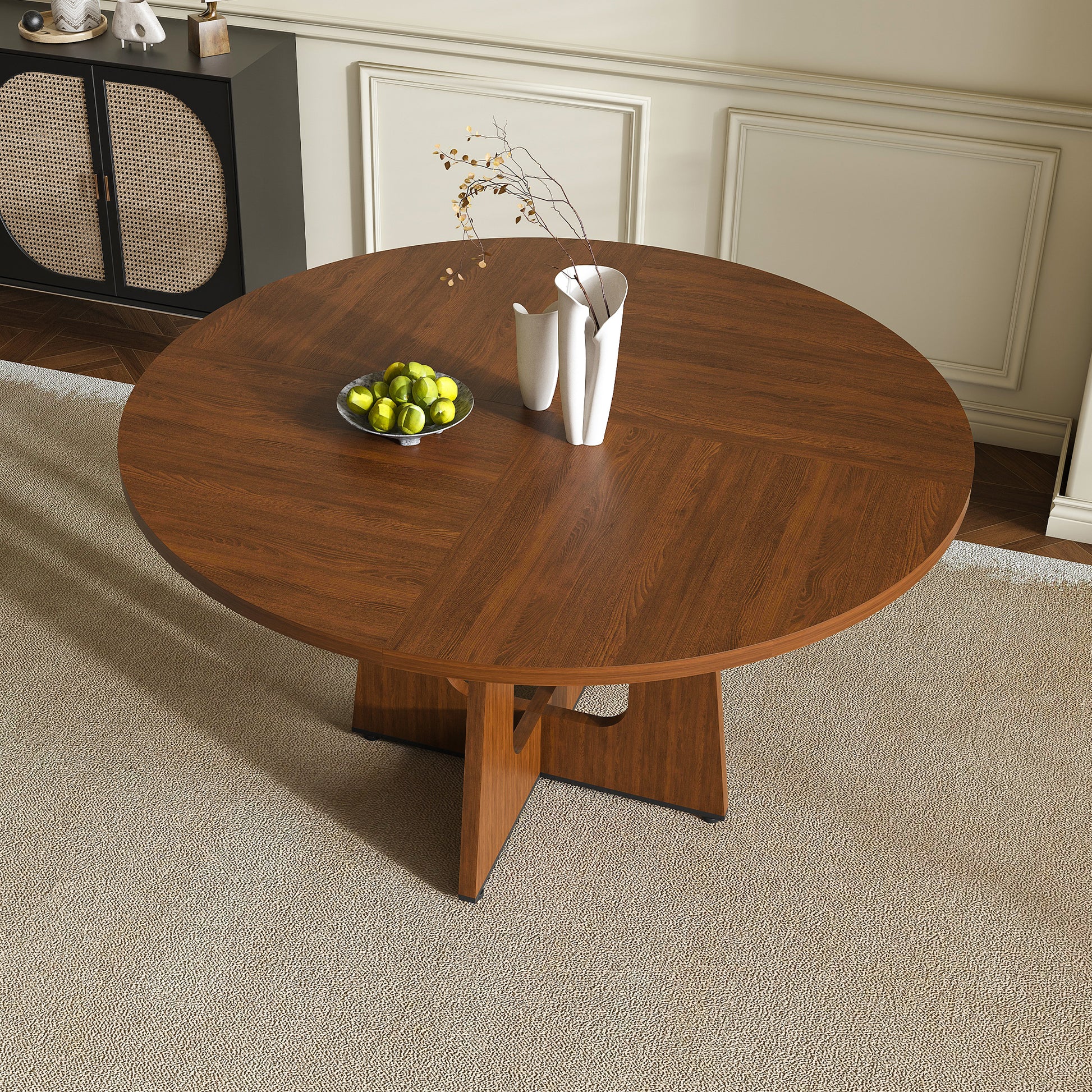 Round Dining Table For 4 - 47 Inch Farmhouse Kitchen Table  MDF Circle Table With Wood Grain Finish  300lb Weight Capacity  Easy Assembly For Dining Room  Kitchen  Living Room - Spiced Round Table