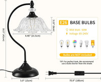 Table Lamp for Bedroom,Crystal Glass beside Lamp,Plug in Dimmable Black Lamp Flower Nightstand Lamp for Living Room, Office, Desk, Home Decor