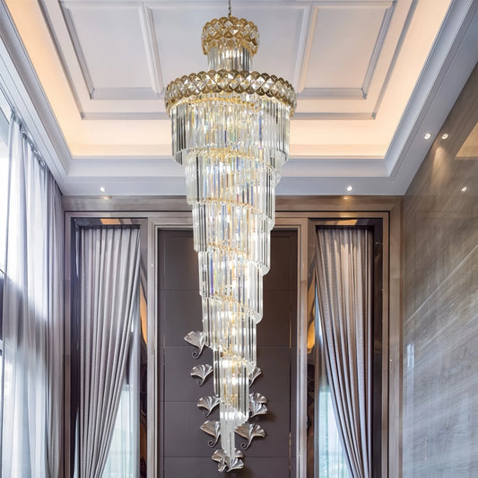 Modern Luxury Stairs Large Crystal Chandeliers Hanging Lamp Villa Hotel Lobby Loft Living Room Decor Rotating Long Pendant Light