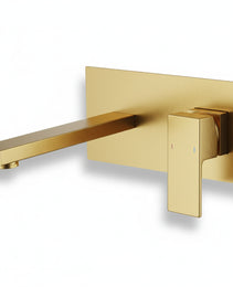 Wall Mount Faucet For Bathroom Sink Or Bathtub, Single Handle 2 Holes Brass Rough-in Valve Included, Brushed Gold[Unable Ship Weekends, TK/TEMU Only For Pickup]