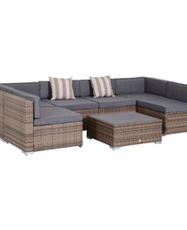 Modern Rattan Patio Furniture Set, 7-Piece Outdoor Wicker Sofa Set with Cushions for Home & Family Gatherings, Gray